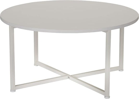 Household Essentials Jamestown Round Coffee Table Scandinavian White and White Metal