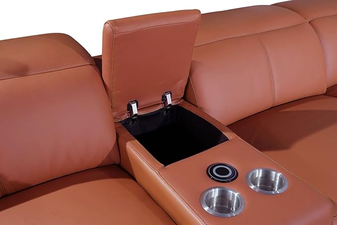 BlackJack Furniture Venice Top Grain Italian Leather Power Recline Loveseat Sofa - 93" Theater Seating Modern Couch for Living Room Apartment Lounge Home with Adjustable Headrests & USB Port, Camel