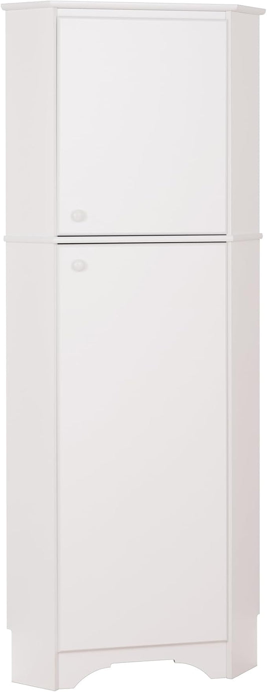 Prepac Elite 72" Tall Corner Cabinet Storage with 2 Doors, Wood Bathroom Storage with 3 Adjustable Shelves, Free Standing Corner Pantry Cabinet Suitable for Kitchen, Entryway, Bathroom, White