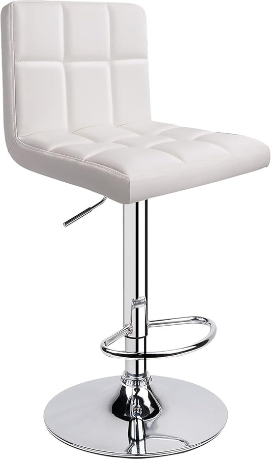 Leopard Bar Stools, Modern PU Leather Adjustable Swivel Bar Stool with Back, 1 Chair (White)