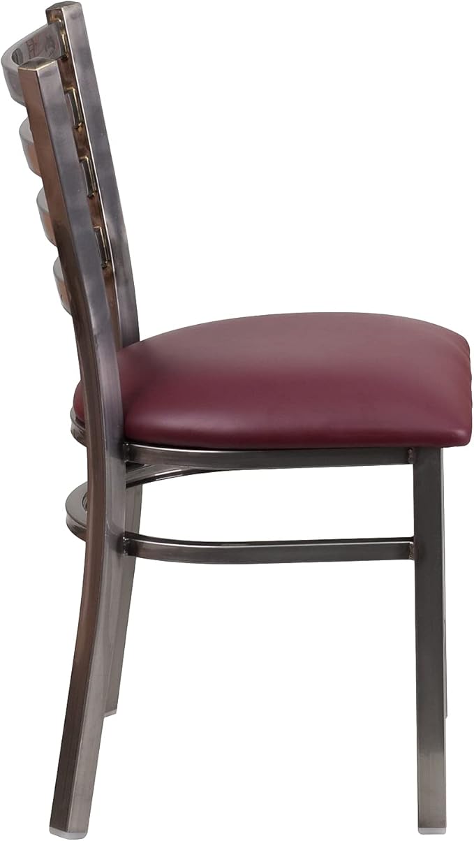 Flash Furniture 2 Pk. HERCULES Series Clear Coated Ladder Back Metal Restaurant Chair - Burgundy Vinyl Seat