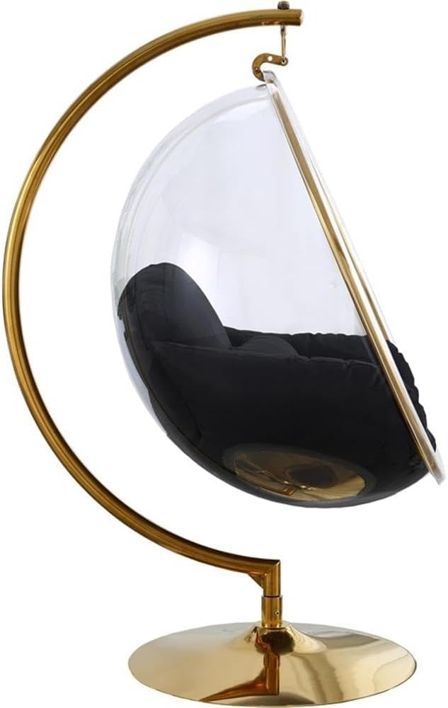 Meridian Furniture 508Black Luna Collection Modern | Contemporary Clear Acrylic Accent Swing Chair with Durable Metal Base and Fabric Seat, Black, Gold Finish, 41.5" W x 29.5" D x 64" H