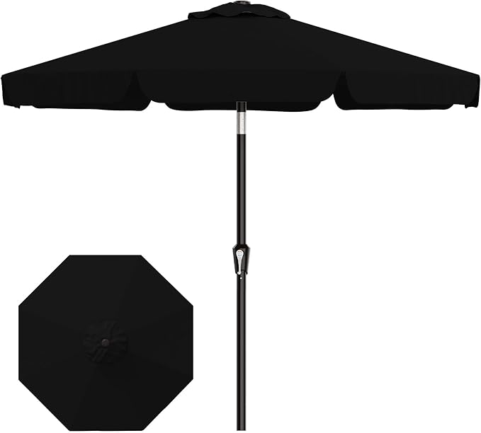 AreShark 9FT Valance Patio Umbrella, Outdoor Table Umbrella with Tilt and Crank, Outdoor Market Umbrellas W/ 8 Sturdy Ribs UV Protection for Garden, Deck, Backyard and Pool, Black