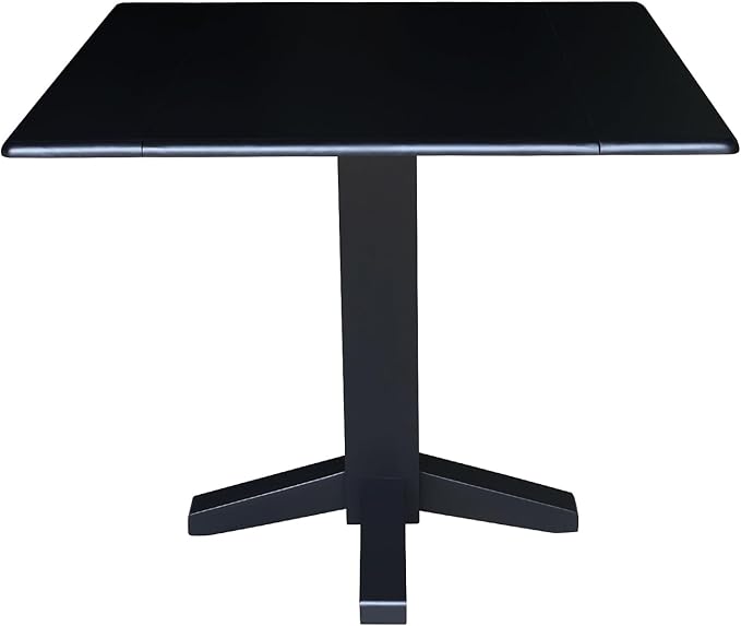 Solid Wood 36" Square Dual Drop Leaf Dining Table, Black