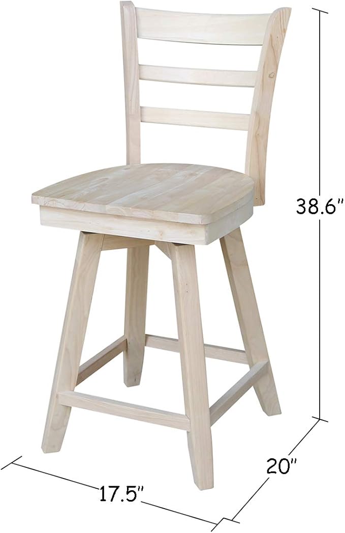 International Concepts Emily Counterheight Stool-24 Seat Height-with Swivel and Auto Return Dining Chairs, Unfinished