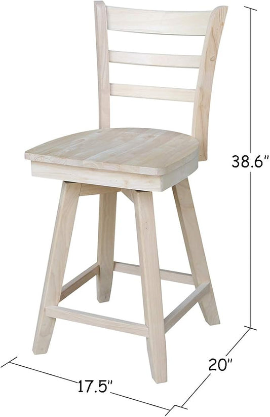 International Concepts Emily Counterheight Stool-24 Seat Height-with Swivel and Auto Return Dining Chairs, Unfinished