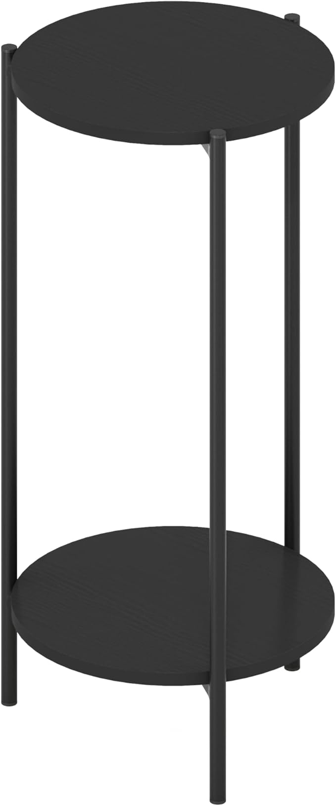 Furinno Besi 2-Tier Modern Tall Round Side End Table with Sturdy Metal Legs, 11.57 (W) x 8.16 (H) x 4.36 (D) inches, Americano