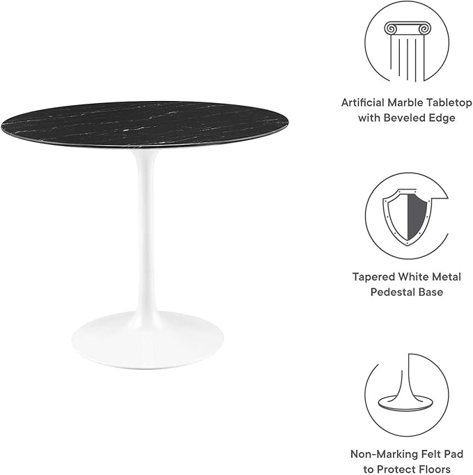 Modway Lippa Dining Table, 36", White Black