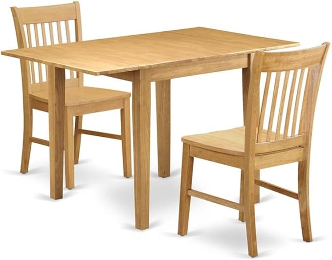 East West Furniture NDNO3-OAK-W 3 Piece Kitchen Table Set for Small Spaces Contains a Rectangle Dining Table with Dropleaf and 2 Dining Room Chairs, 30x48 Inch, Oak