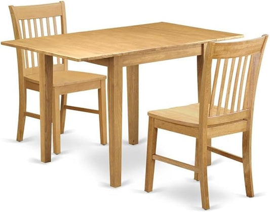East West Furniture NDNO3-OAK-W 3 Piece Kitchen Table Set for Small Spaces Contains a Rectangle Dining Table with Dropleaf and 2 Dining Room Chairs, 30x48 Inch, Oak