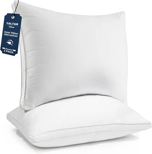 Pillows Standard Size Set of 2, Soft Fluffy Down Alternative Hotel Pillows, 20x26 Inches Bed Pillows for Sleeping