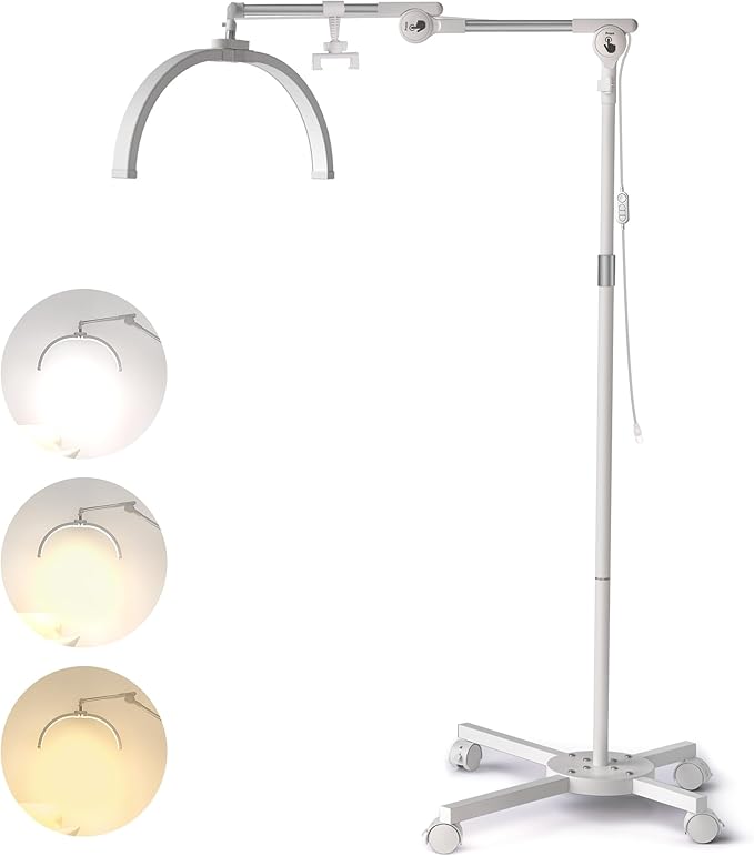 CHICLUX Lash Light for Eyelash Tech, Foldable LED Half Moon Lash Lamp with Phone Holder and Wheeled Base, Dimmable Floor Lamp for Reading, Esthetician Light for Eyelash, Tattoo