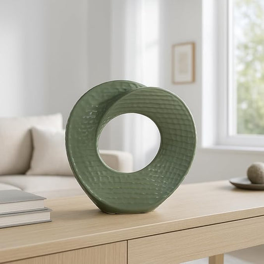 Ceramic Decorative Object – Table Home Decor Accent, Tabletop Decor For Shelf Or Console, Modern Decorative Objects For Collected, Minimal Styling – 8", Green
