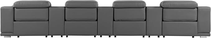 BlackJack Furniture Venice Top Grain Italian Leather Power Recline 7 Piece 4 Seater Sofa - 175" Theater Seating Modern Couch for Living Room Lounge with Adjustable Headrests & USB Port, Dark Grey