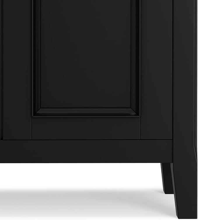 SIMPLIHOME Amherst 32-inch Wide Solid Wood Transitional-Style Low Storage Cabinet in Black for Living Room, Entryway, or Dining Area with Adjustable Shelves