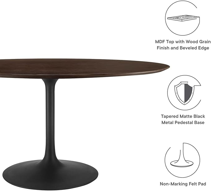 Modway Lippa Dining Table, 60", Black Cherry Walnut