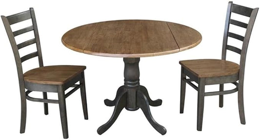 IC INTERNATIONAL CONCEPTS 42" Wood Drop Leaf Table with 2 Side Chairs in Hickory/Washed Coal - 3 Piece Set