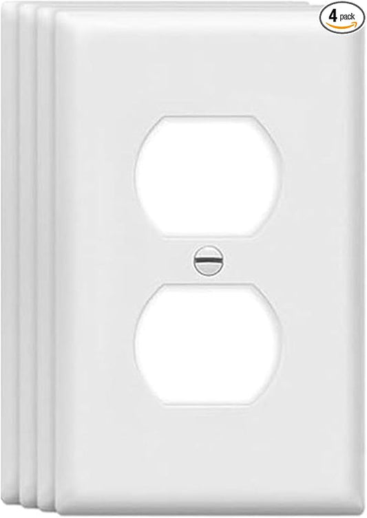 Duplex Wall Plates 1-Gang Switch Outlet Electrical Cover Plate Unbreakable Thermoplastic Faceplate for Light Receptacle Outlet Switch, White (4 Pack)