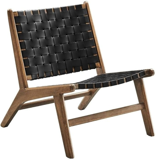 Modway Saoirse Faux Leather Wood Accent Lounge Chair in Walnut Black