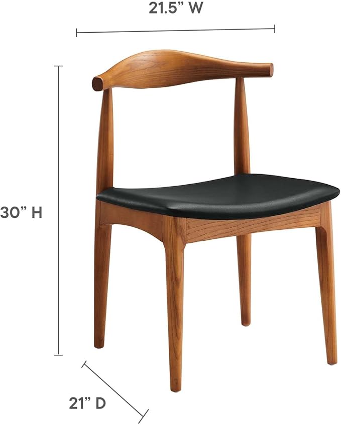 Modway Tracy Mid-Century Modern Wood and Faux Leather Upholstered Four Dining Chairs in Black