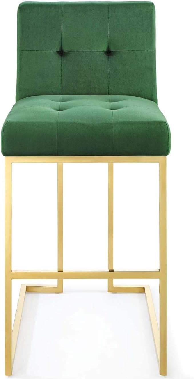 Modway Privy Gold Stainless Steel Performance Velvet Bar Stool, Emerald