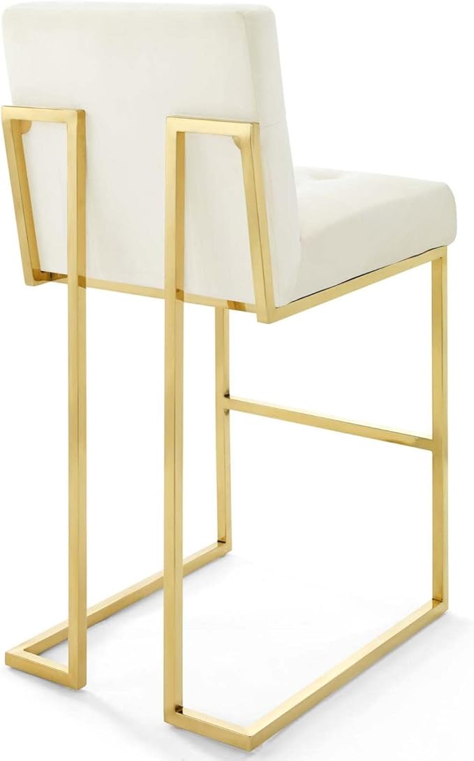 Modway Privy Gold Stainless Steel Performance Velvet Bar Stool, Ivory
