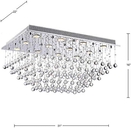 Saint Mossi 12-Lights Modern Chandelier K9 Crystal Chandelier Light Fixture by Raindrop Chandelier Design,Modern Flush Mount Ceiling Light Fixtures,H16 x W22 x L31
