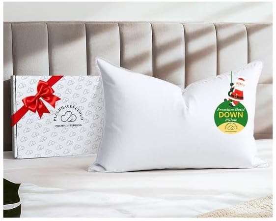 White Goose Down Pillow Luxury Hotel Bed Pillow with Natural 800+Fill Power, Goose Down Fiber Pillow for Sleeping, 700TC Cotton Shell, Queen Size - Firm/More Support, 1 Pack