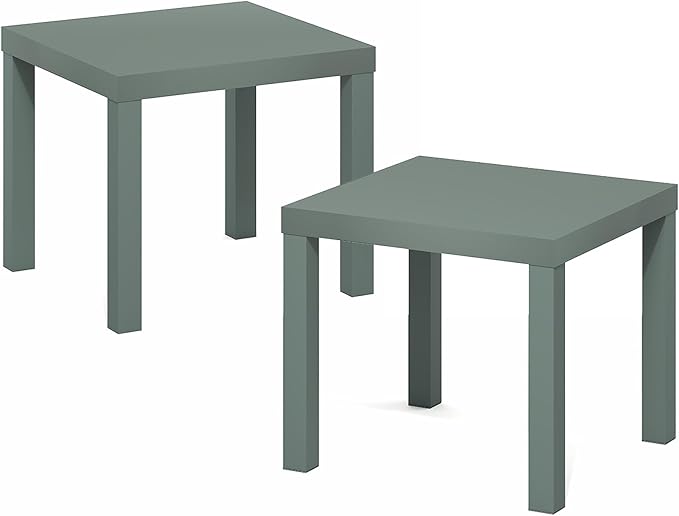 Furinno Classic Side Table Set of 2, Square Modern End Table with 1.8" Triple Thick Tabletop, Simple Night Stand, Bedside Table, Toolless Assembly, for Living Room, Bedroom, Sage Green
