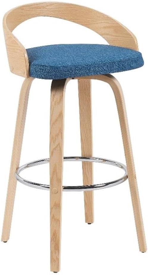 Armen Living Sonia Modern Swivel Bar Height Stool with Blue Upholstered Seat and Patterned Oak Wood Finish