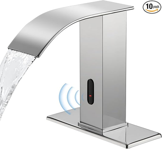 Automatic Motion Sensor Faucet with Waterfall Spout,Stainless Steel Sink Faucet with Hole Cover Plate (Regular, Chrome)