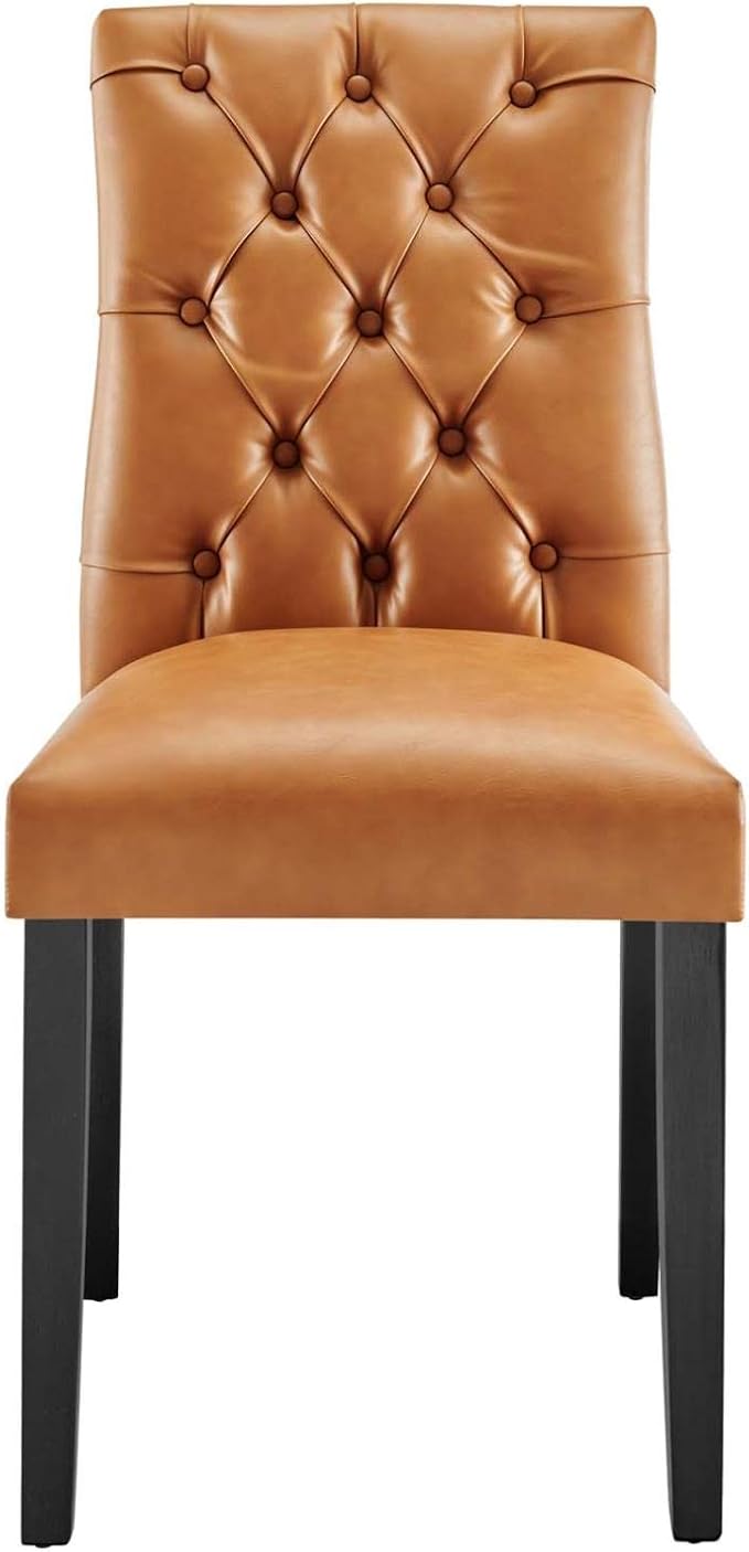 Duchess Button Tufted Vegan Leather Dining Chair in Tan