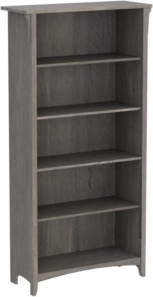 Bush Home Salinas Tall 5 Shelf Bookcase - Set of 2 in Driftwood Gray, Vertical Office Storage, Bookshelves for Home Workspace, Multi-Purpose Shelving Units