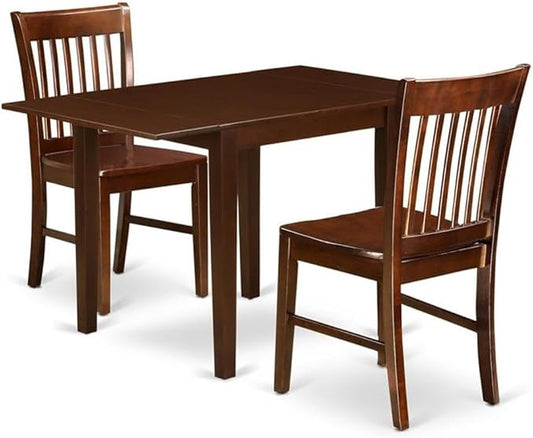 East West Furniture NDNO3-MAH-W 3 Piece Kitchen Table Set for Small Spaces Contains a Rectangle Dining Table with Dropleaf and 2 Dining Room Chairs, 30x48 Inch, Mahogany