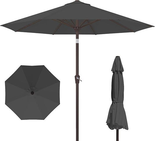 PatioKingdom 10FT Patio Umbrella with Push Button Tilt and Crank, Outdoor Market Umbrella with 8 Fiberglass Ribs, UV Protection Table Umbrella for Pool,Backyard,Garden,Deck