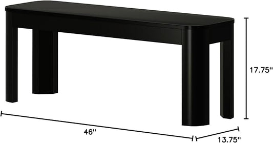 Plank+Beam Contour Bench, Modern Rounded 46 Inch Dining Bench, Bench for 60 Inch Kitchen Table, Black