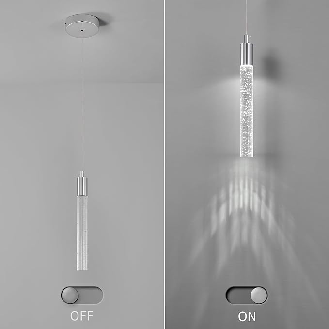 Modern Kitchen Island Pendant Light Dimmable LED Chrome Finish Mini Crystal Pendant Lighting Bedroom Bedside Table Small Pendant Lights（1-Pack）
