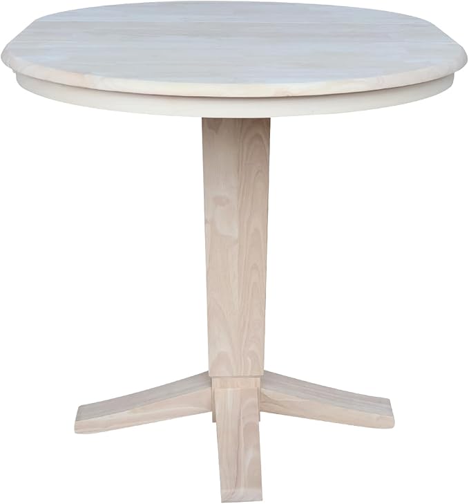 IC INTERNATIONAL CONCEPTS 36" Soild Wood Round Top Pedestal Counter Height Dining Table with 12 in Leaf