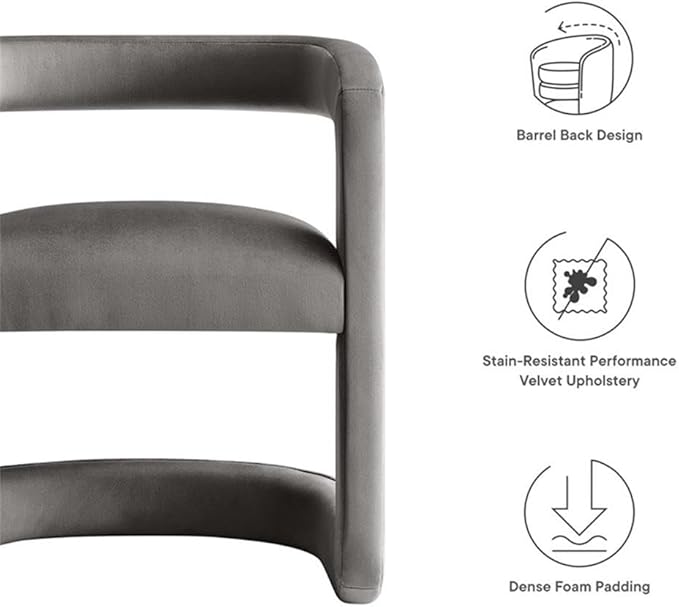 Modway Winslow Stain-Resistant Performance Velvet Accent Chair in [Color]- Open Back Barrel Armchair - Versatile Upholstered Dining Chair - Cozy Reading Chair