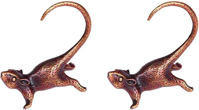 2PCS Mouse Figurines, Collectibles Long Tailed Mouse Statue Brass Animal Figurines Brass Decorative Objects Home Decor Decorative Statues for Table Tops Shelves Window Sills