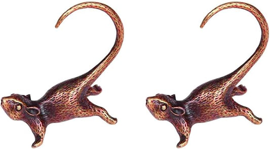 2PCS Mouse Figurines, Collectibles Long Tailed Mouse Statue Brass Animal Figurines Brass Decorative Objects Home Decor Decorative Statues for Table Tops Shelves Window Sills