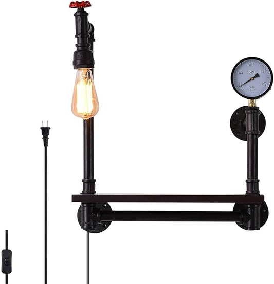 Farmhouse Rustic Wall Decor Light With E26 Base Edison Retro Industrial Style Vintage Wall Lamp With 5.9Ft Wire Adjustable Plug in Cord Wall Lanterns for Farmhouse Living Room Wall Decor (Shelf)