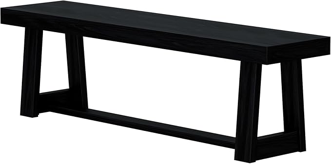 Plank+Beam 72" Farmhouse Dining Table and 60" Farmhouse Dining Bench, Solid Wood, Black Wirebrush Finish, Seats 6, Easy Assembly