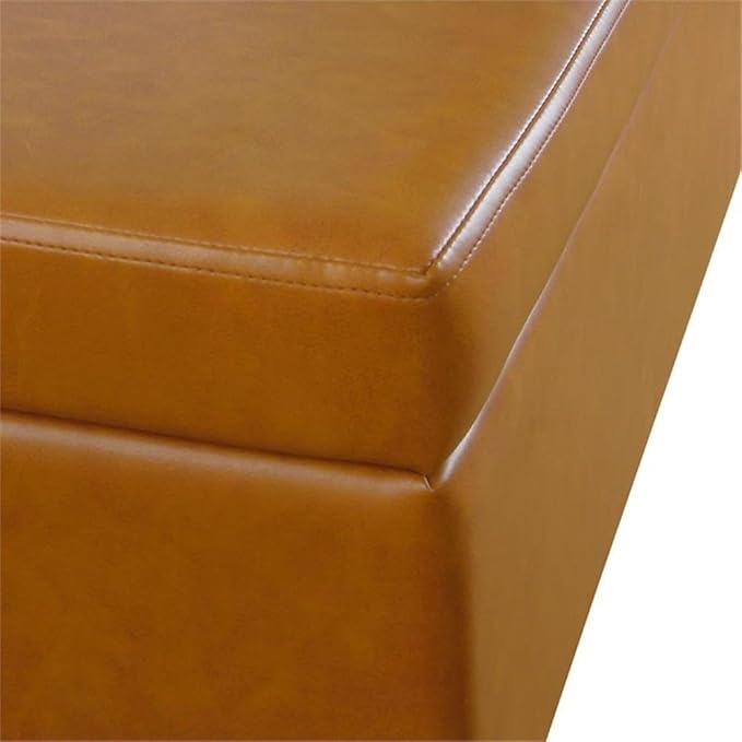 HomePop Upholstered Storage Bench with Metal Leg|Homepop Home Décor|Bench with Storage for Living Room & Entryway - Faux Leather Brown