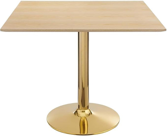 Modway Verne Square Wood Grain 35" Dining Table in Gold Natural
