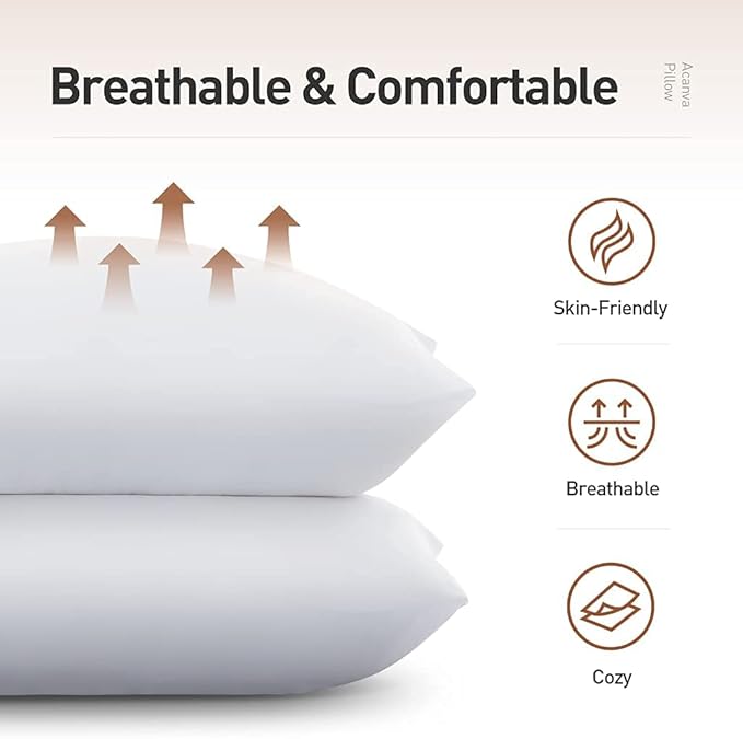 Acanva Hotel Quality Bed Pillows for Sleeping,Premium 3D Plush Fiber-Reduces Neck Pain,Breathable Cooling Cover Skin-Friendly, King (Pack of 4), White 4 Count