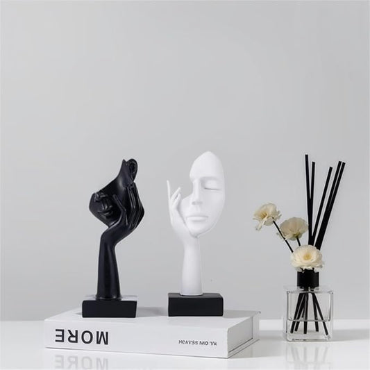 Thinker Statue Modern Abstract Art Decor Face Sculptures Decorative Objects Tv Stand Decor Items Figurine Office Study Room Bookshelf Desktop Home Decor Accent (White)
