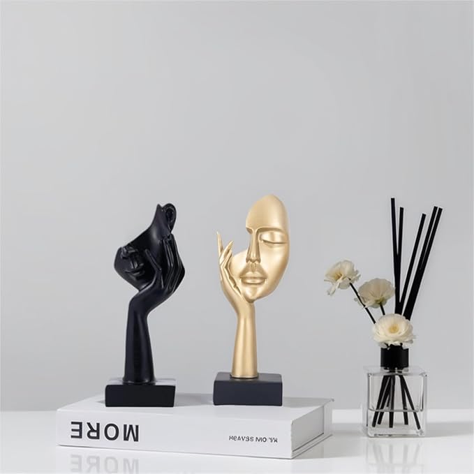 Thinker Modern Art Abstract Black Face Sculpture - Office, Study, Home Decor