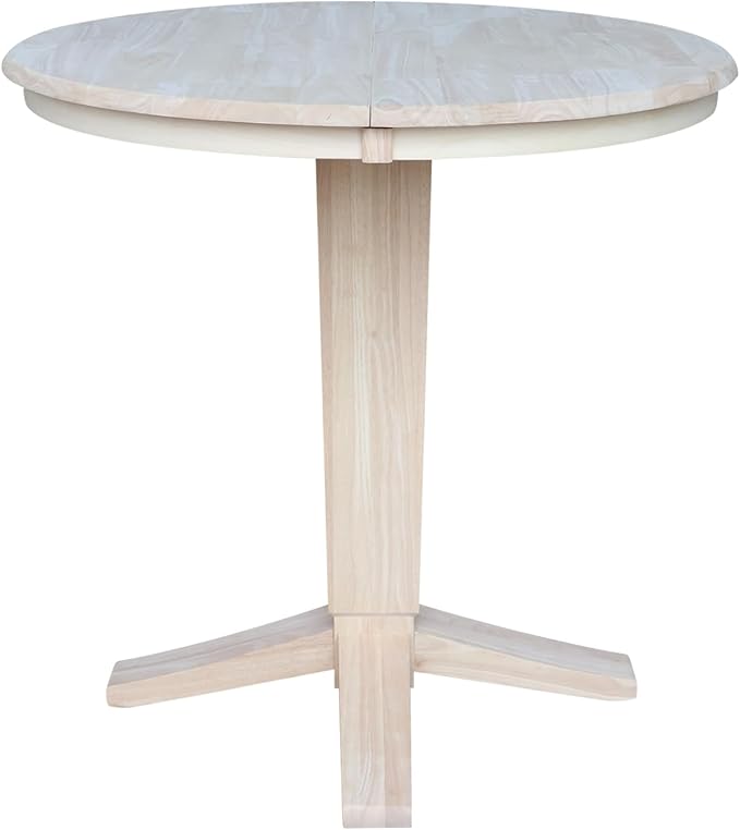 IC INTERNATIONAL CONCEPTS 36" Soild Wood Round Top Pedestal Counter Height Dining Table with 12 in Leaf