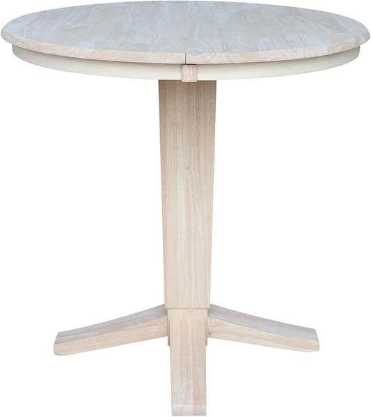 IC INTERNATIONAL CONCEPTS 36" Soild Wood Round Top Pedestal Counter Height Dining Table with 12 in Leaf